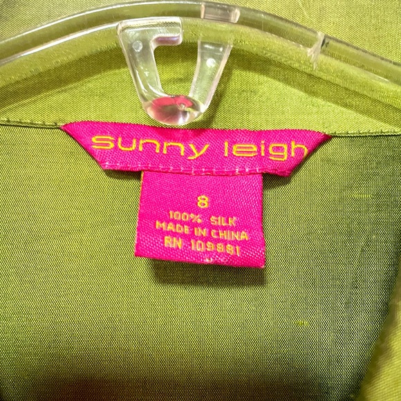 Sunny Leigh Green Silk Cross-Front Collared Tie Wrap Blouse Top Sz 8 - Picture 3 of 7